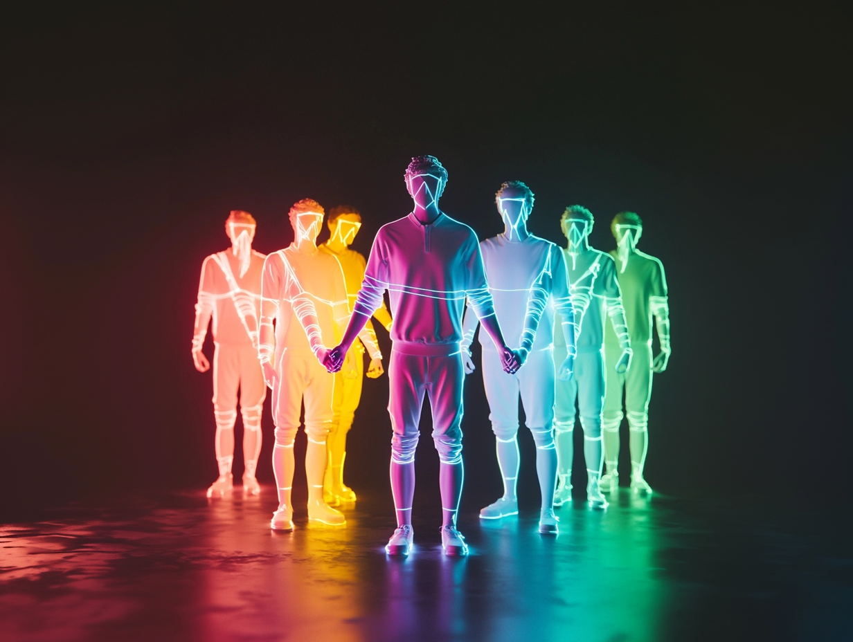 Figure e connessioni luminose per rappresentare la relazione fra brand, persone e digitale